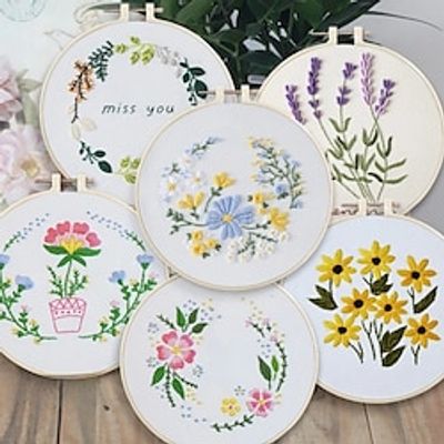 Embroidery Kits DIY Embroidery Starter Kit with Plant Flower Pattern Bamboo Embroidery Hoop Color Threads Cross Stitch Kit miniinthebox