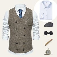 Retro Vintage Roaring 20s 1920s Outfits Shirt Waistcoat Beret Hat Newsboy Cap Gentleman Gangster Men's Cosplay Costume Halloween Party  Evening Prom Festival Vest Lightinthebox - thumbnail