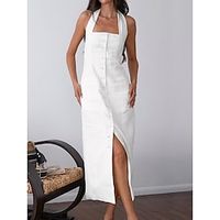 Women's Work Dress Casual Dress Shift Dress Fashion Daily Midi Dress Backless Button Halter Neck Sleeveless Plain Regular Fit White Summer Spring S M L Lightinthebox - thumbnail