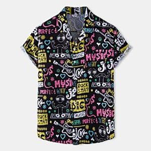 Men's Shirt Other Prints Letter Animal Print Short Sleeve Daily Tops Beach Boho Black Lightinthebox