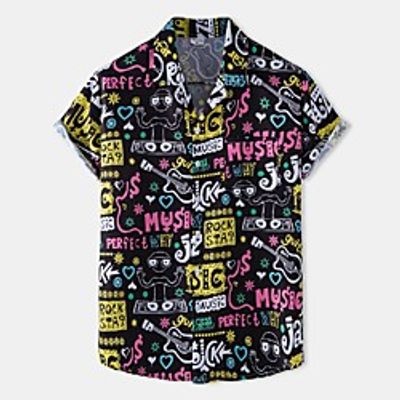 Men's Shirt Other Prints Letter Animal Print Short Sleeve Daily Tops Beach Boho Black Lightinthebox