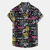 Men's Shirt Other Prints Letter Animal Print Short Sleeve Daily Tops Beach Boho Black Lightinthebox - thumbnail
