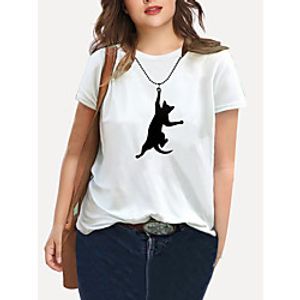 Women's Plus Size Print Cat Graphic Animal T shirt Large Size Crewneck Short Sleeve Basic Tops XL XXL 3XL White Blue Big Size Lightinthebox