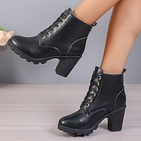 Women's Boots Plus Size Vintage Shoes Heel Boots Outdoor Office Daily Booties Ankle Boots Cone Heel Chunky Heel Round Toe Elegant Casual Minimalism Faux Leather Lace-up Black Brown miniinthebox