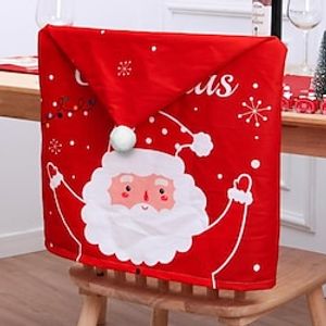 Christmas Santa Chair Cover, 1 Piece Red Snowman Hat Slipcovers Xmas Chair Back Covers Cap for Christmas House Dining Room Kitchen Banquet Holiday Decorations miniinthebox