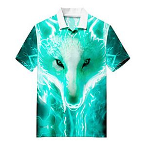 Men's Golf Shirt 3D Print Wolf Animal Button-Down Print Short Sleeve Casual Tops Casual Fashion Soft Breathable Green / Sports miniinthebox