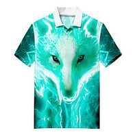 Men's Golf Shirt 3D Print Wolf Animal Button-Down Print Short Sleeve Casual Tops Casual Fashion Soft Breathable Green / Sports miniinthebox - thumbnail
