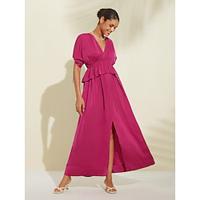 Satin Solid Drawstring Maxi Dress Lightinthebox