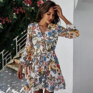 Women's A Line Dress Short Mini Dress Original design independent real shot White Black Dark Blue Long Sleeve Pattern Summer Casual 2021 S M L XL Lightinthebox