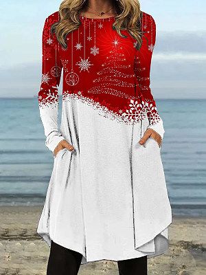 Christmas Print Round Neck Casual Long-sleeved Dress Christmas Print Round Neck Casual Long-sleeved Dress