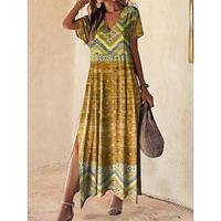 Women's Casual Dress A Line Dress Summer Dress Geometric Color Block Split Print V Neck Long Dress Maxi Dress Vintage Ethnic Daily Vacation 3/4 Length Sleeve Summer Lightinthebox