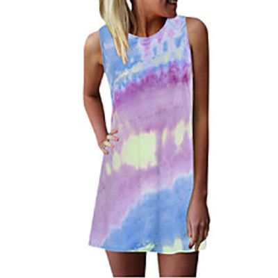 Women's A Line Dress Short Mini Dress Navy Glitter Blue Purple Yellow Blushing Pink Navy Blue Sleeveless Tie Dye Spring Summer Casual / Daily 2021 S M L XL XXL miniinthebox