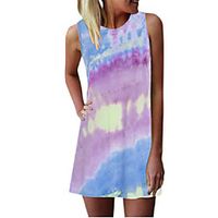 Women's A Line Dress Short Mini Dress Navy Glitter Blue Purple Yellow Blushing Pink Navy Blue Sleeveless Tie Dye Spring Summer Casual / Daily 2021 S M L XL XXL miniinthebox - thumbnail