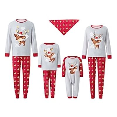 Family Christmas Pajamas Graphic Home Print Red Long Sleeve Mommy And Me Outfits Active Matching Outfits miniinthebox