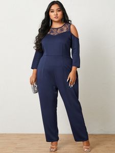 YOINS Plus Size Cold Shoulder Side Pockets 3/4 Length Sleeves Jumpsuit