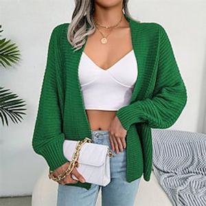 Women's Cardigan Sweater Jumper Crochet Knit Knitted Solid Color Open Front Stylish Casual Outdoor Daily Winter Fall Green Brown S M L / Long Sleeve / Regular Fit / Going out miniinthebox