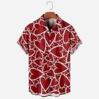 Heart Casual Men's Shirt Button Up Shirt Casual Shirt Daily Wear Date Vacation Spring  Summer Lapel Short Sleeves Black, Red, Blue S, M, L Polyester Shirt Valentine's Day Lightinthebox - thumbnail