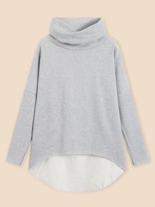 YOINS BASICS Grey High Neck Irregular Hem Casual Sweatshirt