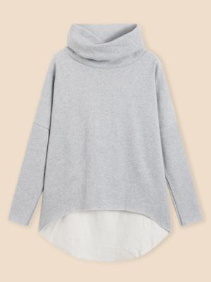 YOINS BASICS Grey High Neck Irregular Hem Casual Sweatshirt