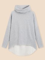 YOINS BASICS Grey High Neck Irregular Hem Casual Sweatshirt - thumbnail
