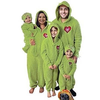 Santa Claus Green Monster Furry Family Christmas Pajamas Nightwear Christmas Pajamas Men's Women's Boys Girls' Cosplay Costume Christmas Christmas Masquerade Christmas Eve Kid's Adults' Party miniinthebox