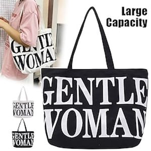 Women's Tote Shoulder Bag Canvas Tote Bag Canvas Outdoor Shopping Daily Print Large Capacity Foldable Lightweight Letter Black White Lightinthebox