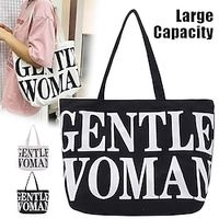 Women's Tote Shoulder Bag Canvas Tote Bag Canvas Outdoor Shopping Daily Print Large Capacity Foldable Lightweight Letter Black White Lightinthebox - thumbnail