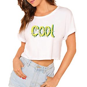 Women's Crop Tshirt Letter Print Round Neck Tops 100% Cotton Basic Basic Top White Black Lightinthebox