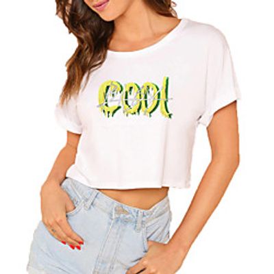 Women's Crop Tshirt Letter Print Round Neck Tops 100% Cotton Basic Basic Top White Black Lightinthebox