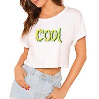 Women's Crop Tshirt Letter Print Round Neck Tops 100% Cotton Basic Basic Top White Black Lightinthebox - thumbnail