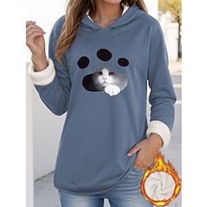 Women's Hoodie Sweatshirt Pullover Sherpa Fleece Lined Cat Warm Fashion Funny Print Black Dark Pink Blue Casual Sports Hoodie Long Sleeve Top Micro-elastic Fall  Winter Lightinthebox