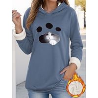 Women's Hoodie Sweatshirt Pullover Sherpa Fleece Lined Cat Warm Fashion Funny Print Black Dark Pink Blue Casual Sports Hoodie Long Sleeve Top Micro-elastic Fall  Winter Lightinthebox - thumbnail