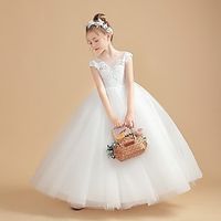 Flower Girl's Dress Kids Girls' Party Dress Solid Color Short Sleeve Performance Mesh Princess Sweet Mesh Mid-Calf Sheath Dress Tulle Dress Summer Spring Fall 2-12 Years White Lightinthebox