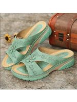 Fashionable two-color wedge heel petal casual women's shoes - thumbnail