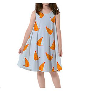 Kids Little Girls' Dress Graphic Tank Dress Print Yellow Dusty Blue Knee-length Sleeveless 3D Print Dresses Spring  Summer Loose 4-13 Years miniinthebox