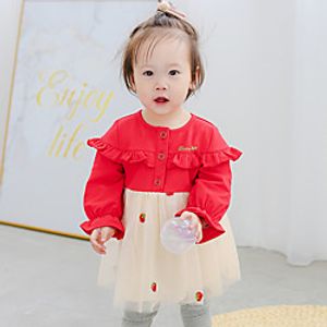 autumn girls 2019 new korean version of strawberry long-sleeved wooden ear stitching children's mesh skirt female 9212 Lightinthebox