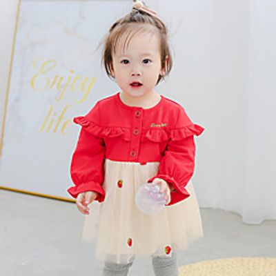 autumn girls 2019 new korean version of strawberry long-sleeved wooden ear stitching children's mesh skirt female 9212 Lightinthebox