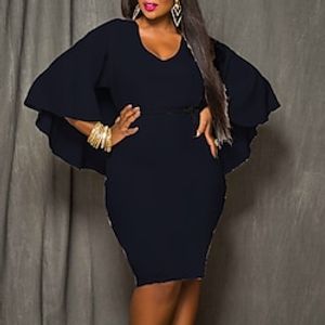 Women's Plus Size Holiday Dress Solid Color V Neck Long Sleeve Fall Winter Casual Maxi long Dress Causal Daily Dress Lightinthebox