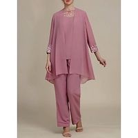 Jumpsuits Mother of the Bride Dress Wedding Guest Elegant Scoop Neck Ankle Length Chiffon Long Sleeve with Embroidery Ruching 2023 Lightinthebox - thumbnail