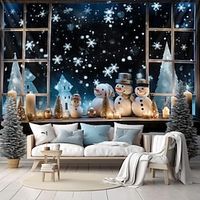 Christmas Blue Snowman Hanging Tapestry Wall Art Xmas Large Tapestry Mural Decor Photograph Backdrop Blanket Curtain Home Bedroom Living Room Decoration miniinthebox - thumbnail