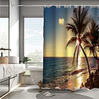 Beach Seawater Coconut Tree Landscape Print Shower Curtain With Hook Modern Polyester Machined Waterproof Bathroom Lightinthebox