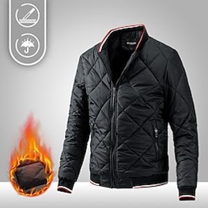 Men's Bomber Jacket Quilted Puffer Jacket Hiking Windbreaker Winter Outdoor Thermal Warm Windproof Outerwear Winter Jacket Full Length Visible Zipper Fishing Camping  Hiking  Caving Traveling Black Lightinthebox