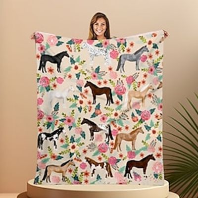 Horse Blanket Just a Girl who Loves Horse Blanket Gift for Girls Horses Flower Fleece Throw Blanket for Women Super Soft Plush Horse Blanket Throw Plush Blanket for Horse Lovers Lightinthebox