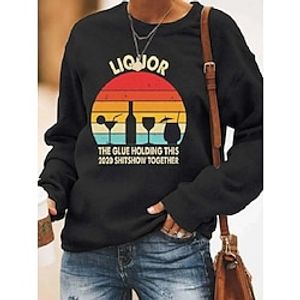 Women's Pullover Graphic Geometric Letter Fashion Streetwear Classic Print Black Casual Round Neck Long Sleeve Only tops Micro-elastic Fall  Winter Lightinthebox