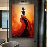 Abstract Canvas Painting Handpainted Red Skirt Girl Oil Painting Handmade Women Figure Painting Graffiti Art Home Decor Painting Wall Picture For Living Room miniinthebox