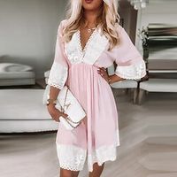 Women's A Line Dress Short Mini Dress Pink 34 Length Sleeve Floral Color Block Lace Spring Summer V Neck Elegant Mature 2022 S M L XL XXL Lightinthebox - thumbnail