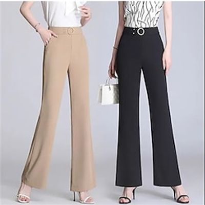 Women's Dress Pants Bell Bottom Pants Trousers Full Length Fashion Work Office Street White Khaki M L Fall Winter Lightinthebox