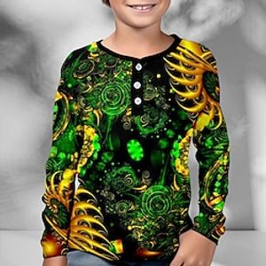 St. Patrick Boys 3D Graphic Henley Shirt Long Sleeve 3D Print Spring Fall Sports Fashion Streetwear Polyester Kids 3-12 Years Crew Neck Outdoor Casual Daily Regular Fit Lightinthebox