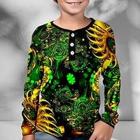 St. Patrick Boys 3D Graphic Henley Shirt Long Sleeve 3D Print Spring Fall Sports Fashion Streetwear Polyester Kids 3-12 Years Crew Neck Outdoor Casual Daily Regular Fit Lightinthebox - thumbnail