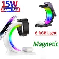 4 in 1 RGB LED Magnetic Wireless Charger Stand For iPhone 14 13 12 Pro Max 15W Fast Charging Station For Airpods Apple Watch 7 6 miniinthebox - thumbnail